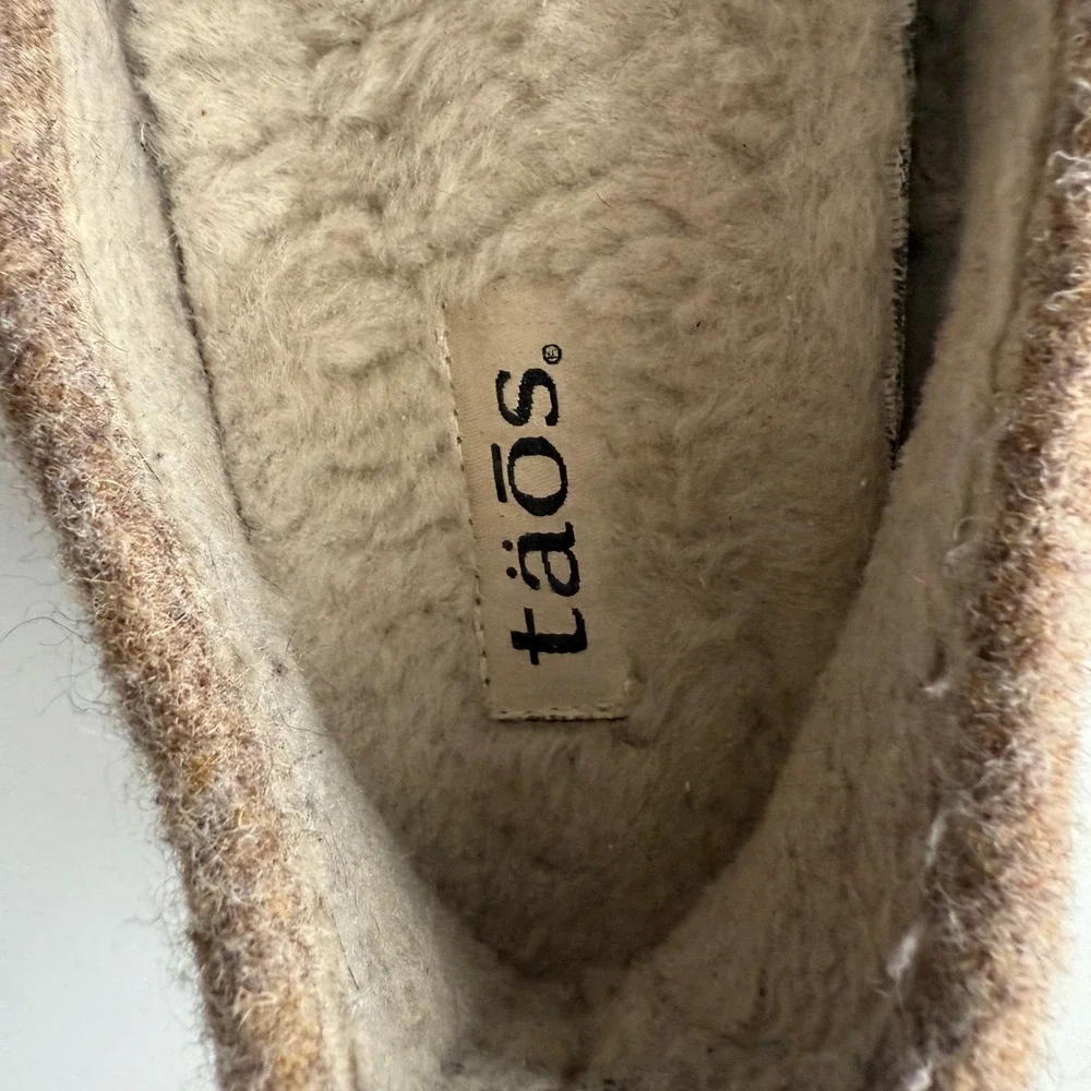 Taos Woolfer Olive Boiled Wool Faux Shearling  Rubber Soled Slippers‎ m 8 w 11